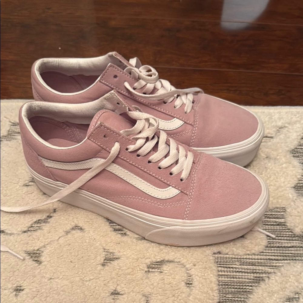Vans Pink and White Women’s Platform Sneakers